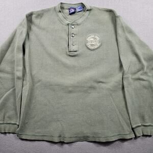 Eskimo Joe's Shirt Henley Thermal Waffle Knit Mens Medium Olive Green Stillwater